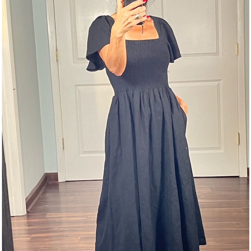 Madewell  black Puff-Sleeve Midi Dress - Picture 2 of 13